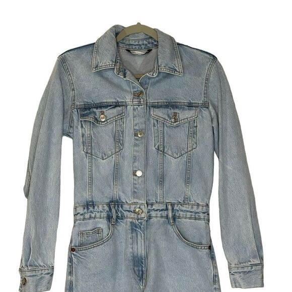 Zara Denim Jumpsuit Long Sleeve Shorts | Size S - Picture 4 of 11